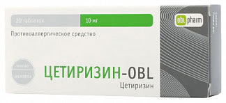 Цетиризин-obl 10мг 20 шт таблетки покрытые пленочной оболочкой