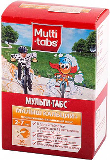 Мульти-табс малыш кальций+ таблетки жевательные апельсин-ваниль 2-7лет 60 шт