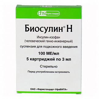 Биосулин н 100ме-мл 3мл 5 шт суспензия для подкожного введения картр в шпр-ручк