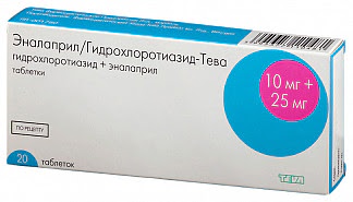 Эналаприл-гидрохлортиазид-тева 10мг+25мг 20 шт таблетки