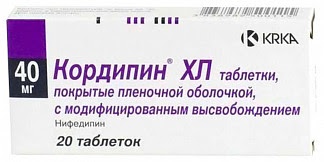 Кордипин xл 40мг 20 шт таблетки с пролонгированным высвобождением покрытые пленочной оболочкой
