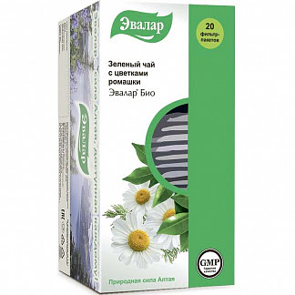 Эвалар био чай зеленый с цветками ромашки 15г 20 шт фильтр-пакет